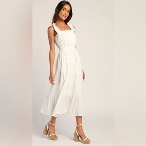 Lulus Flirting in Florence White Striped Tie-Strap Mido Dress